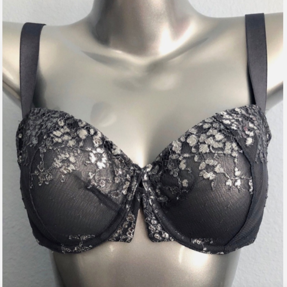 Victorias Secret Very Sexy Unlined Gray Silver Lurex Balconet Balconette Bra 34C